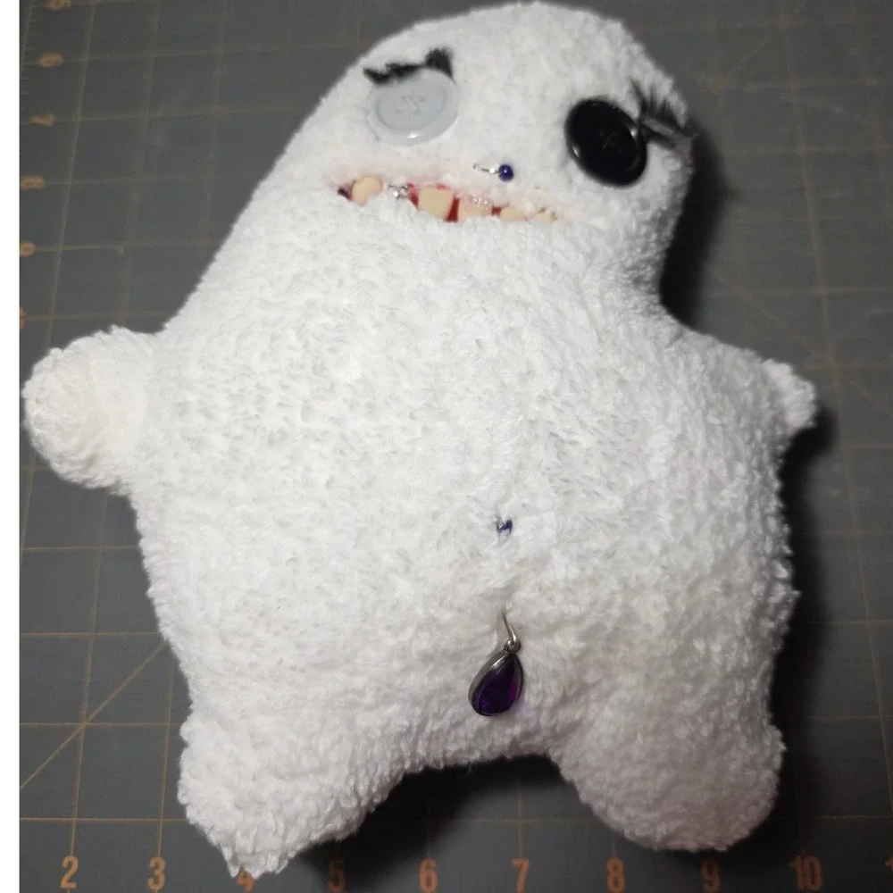 Fuggler Funny Ugly Monster Plush White Sherpa Teeth Piercings 8x9in